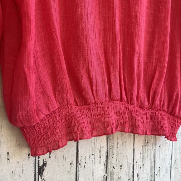 Zac & Rachel Womens Hot Pink Boho Peasant Top Size XL Beaded Smocked Puff Sleeve - Picture 7 of 14